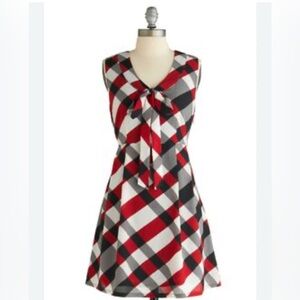 Tulle Red Black Gray Plaid Tie-Front Mini Dress
